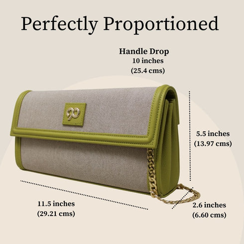 90 Feet Kaya Lime Green Premium Genuine Leather and Canvas Clutch Bag